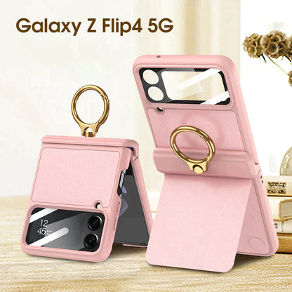 Magnetic hinge leather ring bracket case For Samsung Galaxy Z Flip4