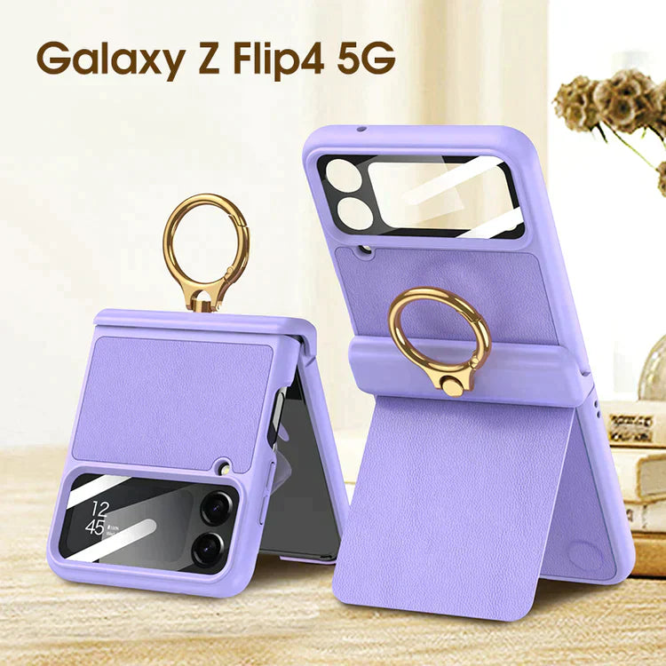 Magnetic hinge leather ring bracket case For Samsung Galaxy Z Flip4