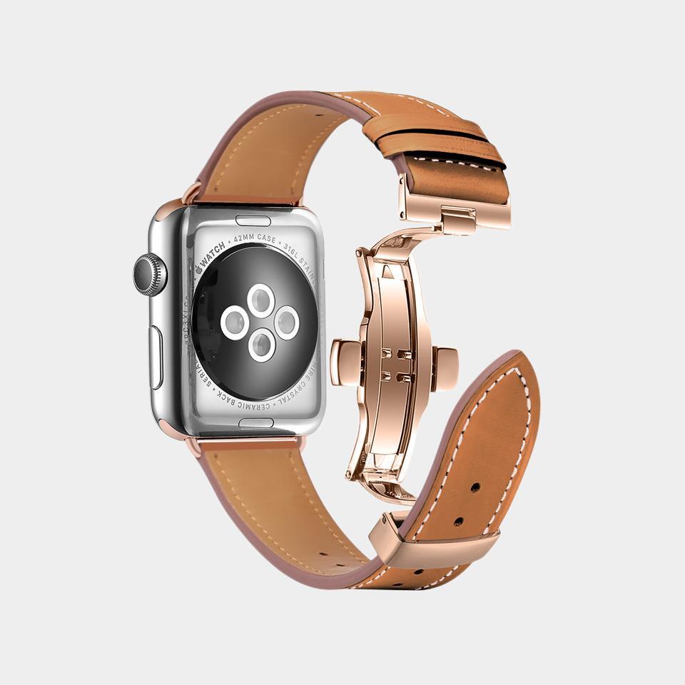 Narrow Waist Leather Butterfly Buckle Band For Apple Watch