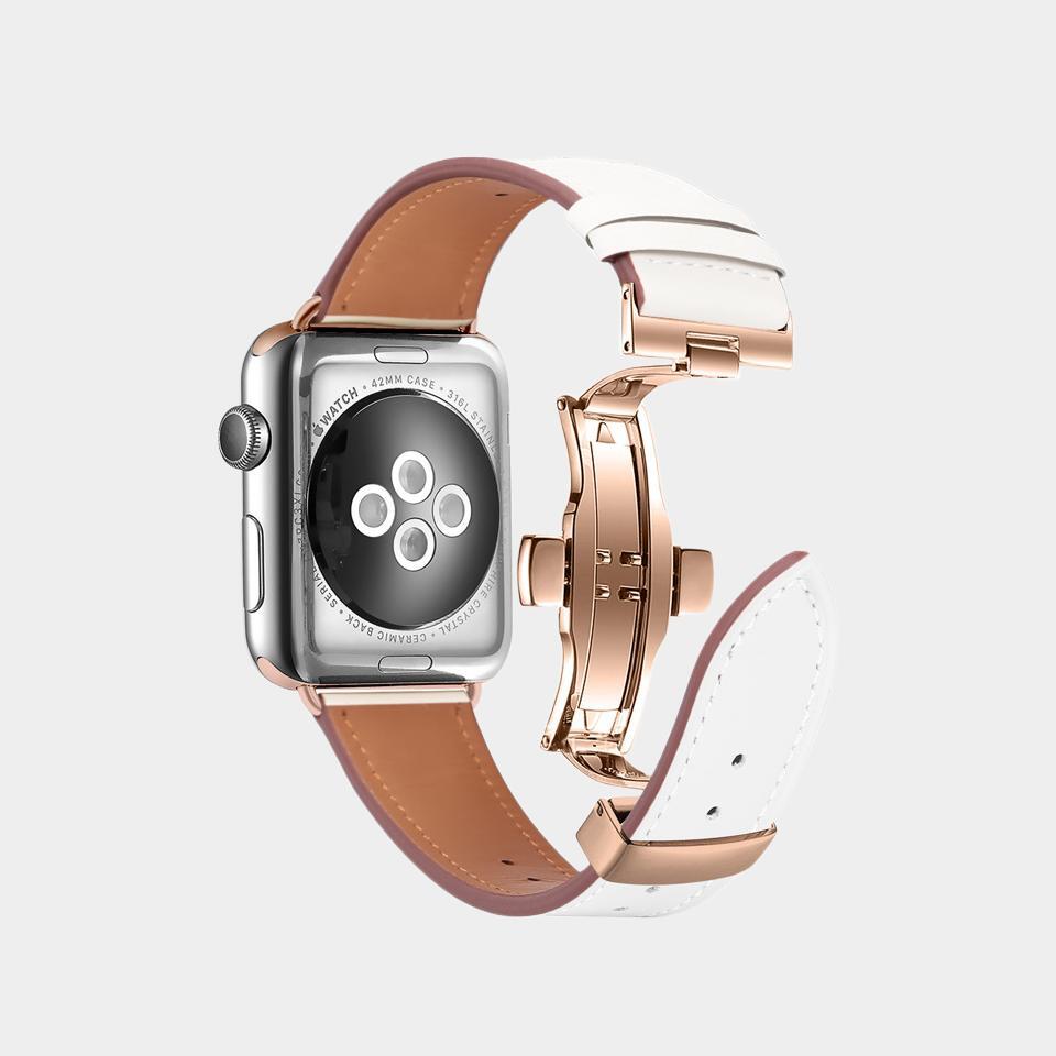 Narrow Waist Leather Butterfly Buckle Band For Apple Watch